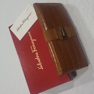 Salvatore Ferragamo Brown Croc-Embossed Wallet